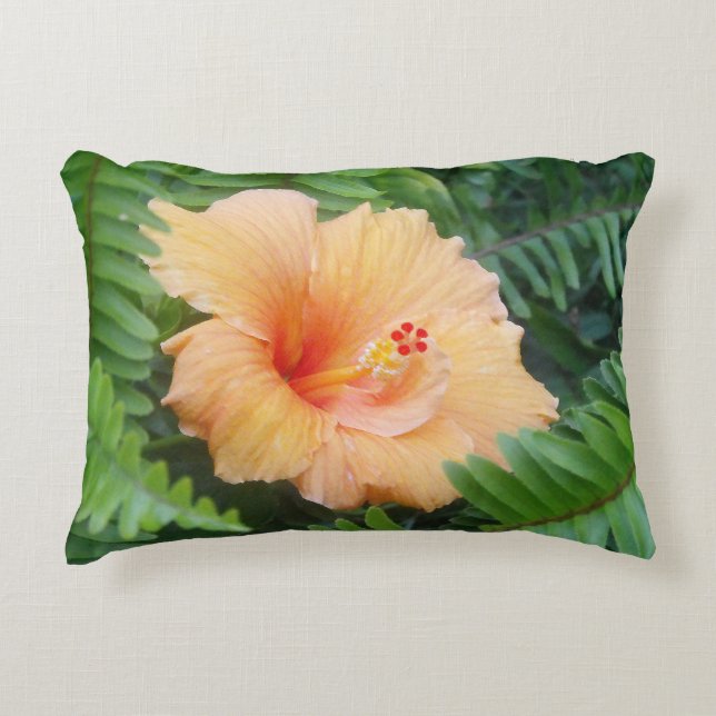 Orange Hibiscus Flower with Ferns Accent Pillow (Front)