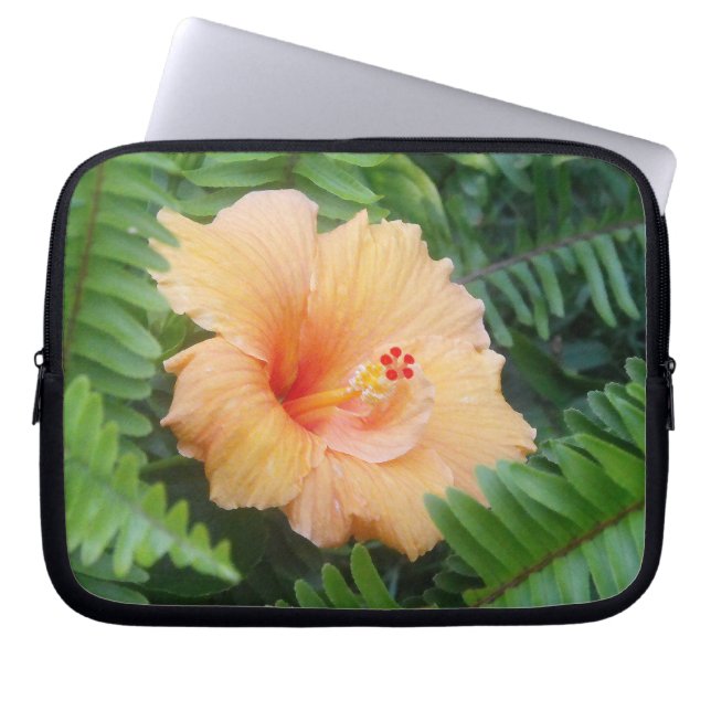 Orange Hibiscus Flower with Ferns Laptop Sleeve (Front)