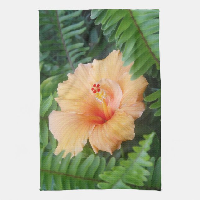 Orange Hibiscus Flower with Ferns Towel (Vertical)