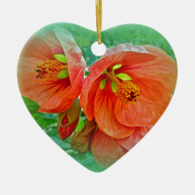 Orange Hibiscus Flowers Ceramic Ornament (Front)