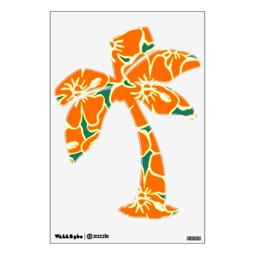 Orange Hibiscus Flowers Hawaiian Palm Tree Wall Sticker