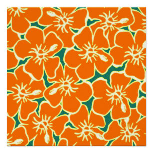 Orange Hibiscus Flowers Hawaiian Poster