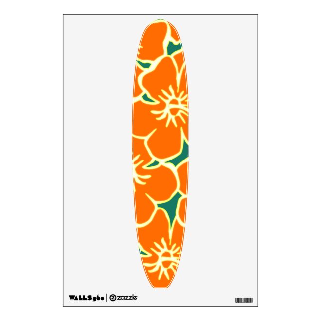 Orange Hibiscus Flowers Hawaiian Surf Board Wall Sticker (Front)