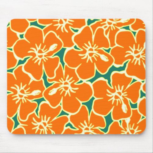 Orange Hibiscus Flowers Tropical Hawaiian Luau Mouse Pad