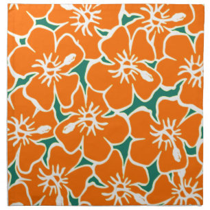 Orange Hibiscus Flowers Tropical Hawaiian Luau Napkin