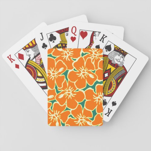 Orange Hibiscus Flowers Tropical Hawaiian Luau Playing Cards