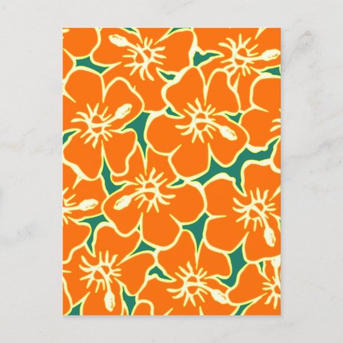 Orange Hibiscus Flowers Tropical Hawaiian Luau Postcard