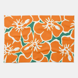 Orange Hibiscus Flowers Tropical Hawaiian Luau Towel