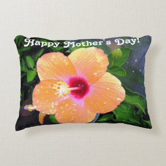 Orange Hibiscus Happy Mother's Day Accent Pillow