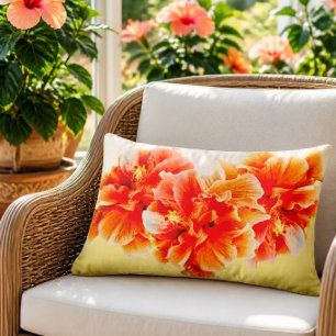 Orange Hibiscus Lumbar Pillow (Yellow)