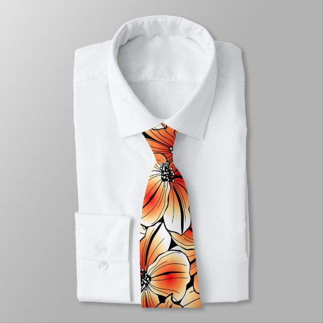 Orange hibiscus neck tie (Tied)