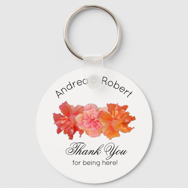 Orange Hibiscus Personal Thank You Key Ring Favor (Front)