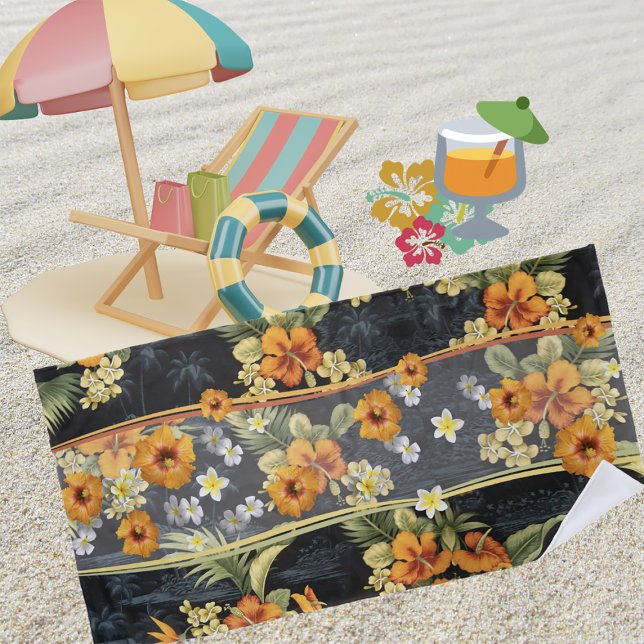 Orange Hibiscus Retro Aloha Shirt Beach Towel (Creator Uploaded)