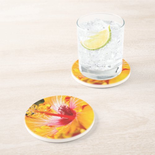 Orange Hibiscus Side View Coaster