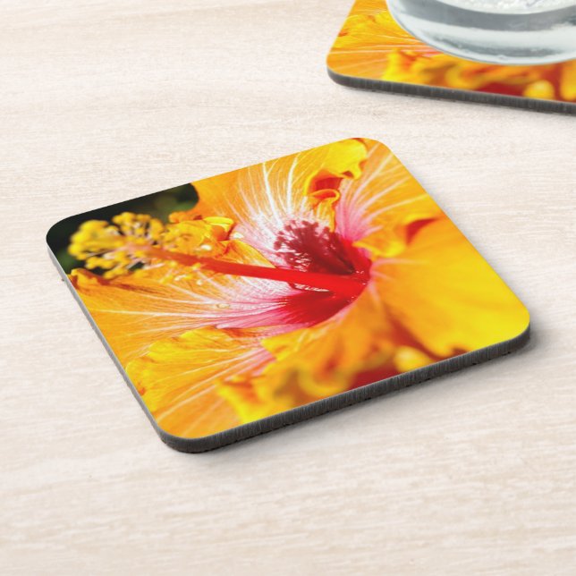 Orange Hibiscus Side View Drink Coaster (Left Side)