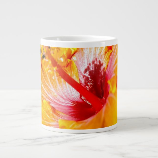 Orange Hibiscus Side View Giant Coffee Mug (Front)