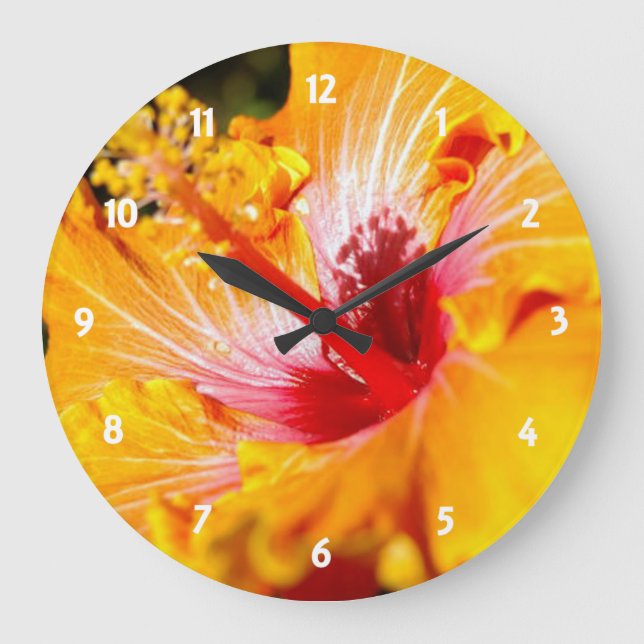 Orange Hibiscus Side View Large Clock (Front)