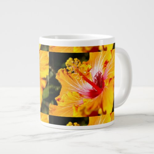 Orange Hibiscus Side View Large Coffee Mug