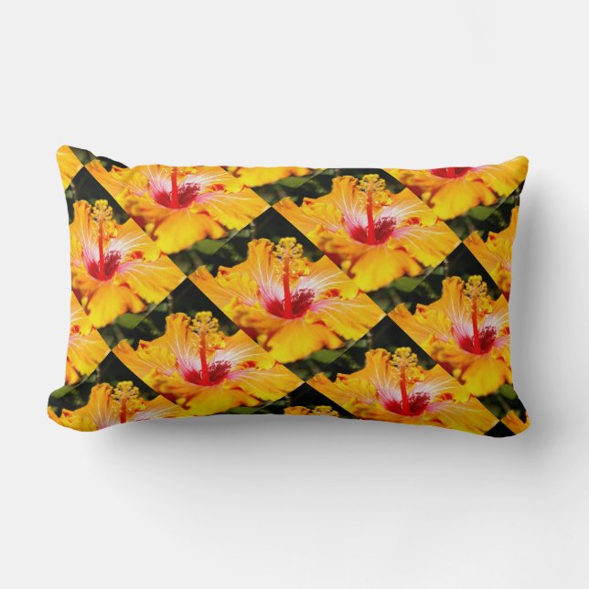 Orange Hibiscus Side View Lumbar Pillow (Front)