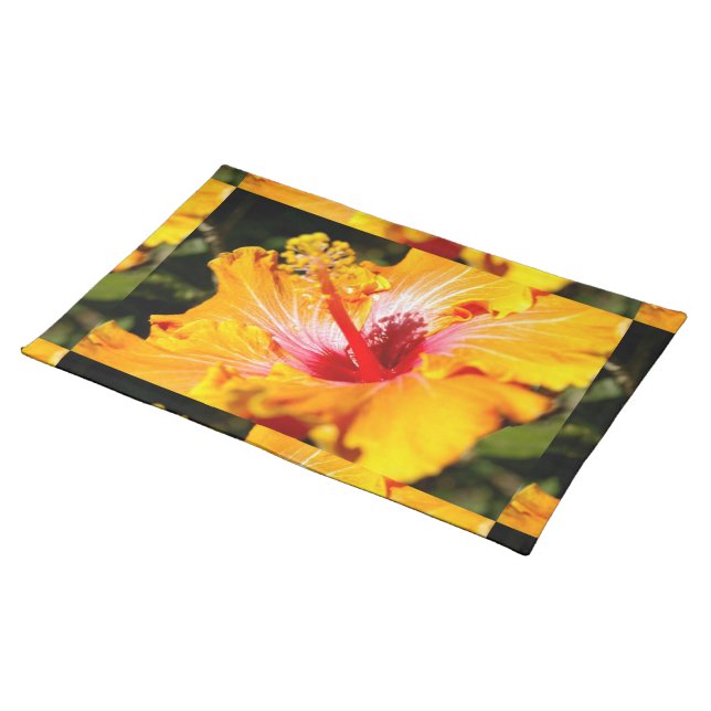 Orange Hibiscus Side View Placemat (On Table)