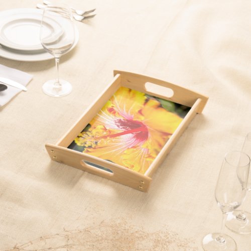 Orange Hibiscus Side View Serving Tray