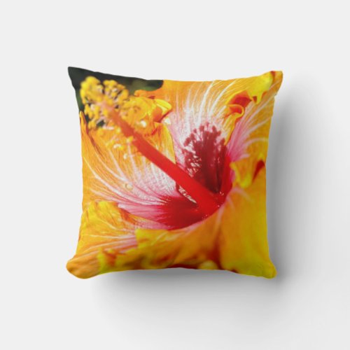 Orange Hibiscus Side View Throw Pillow