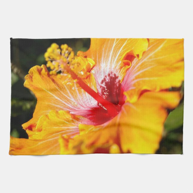 Orange Hibiscus Side View Towel (Horizontal)