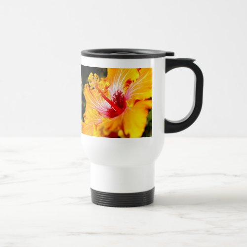 Orange Hibiscus Side View Travel Mug