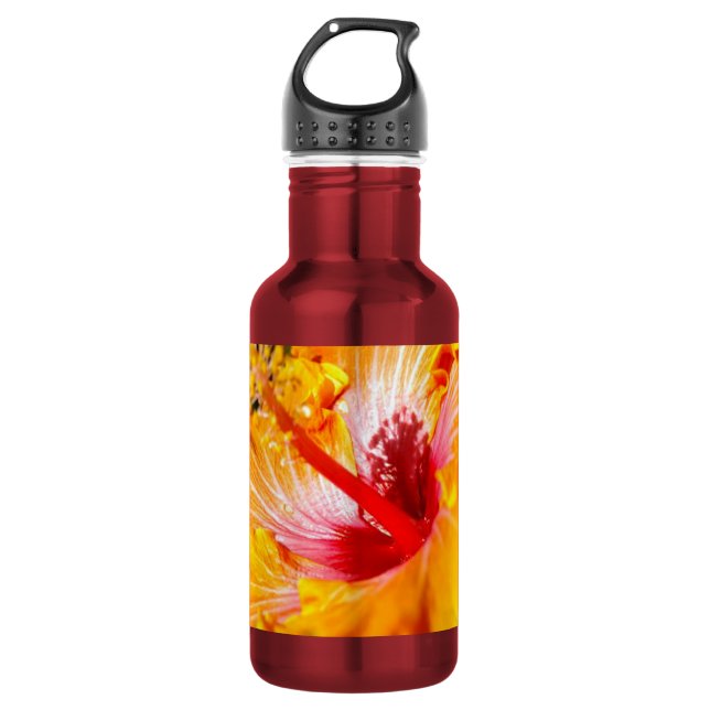 Orange Hibiscus Side View Water Bottle (Front)