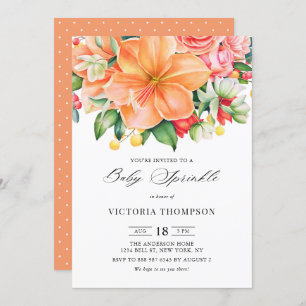 Orange Hibiscus Succulent Tropical Baby Sprinkle Invitation