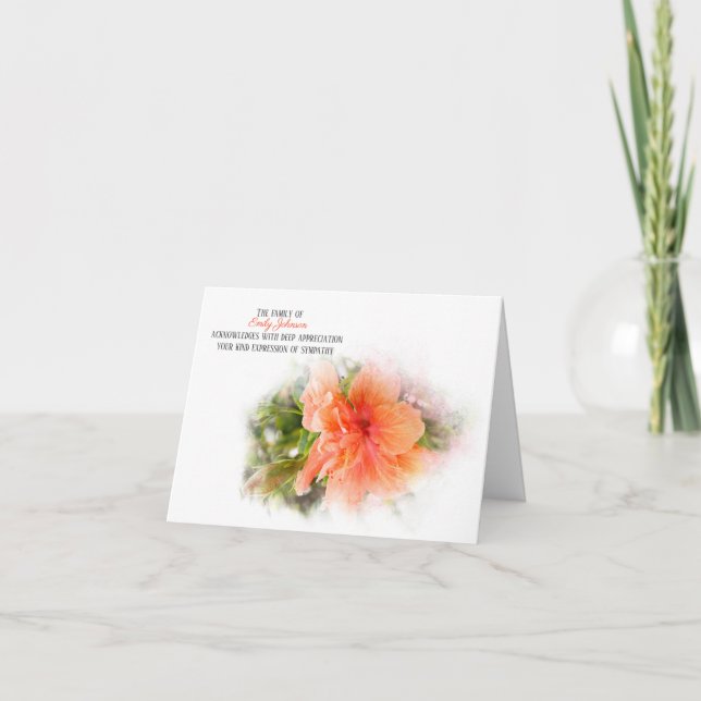 Orange Hibiscus Sympathy Thank You Card (Front)