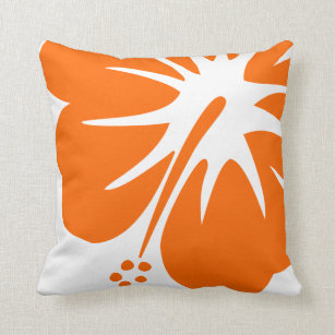 Orange Hibiscus Throw Pillow