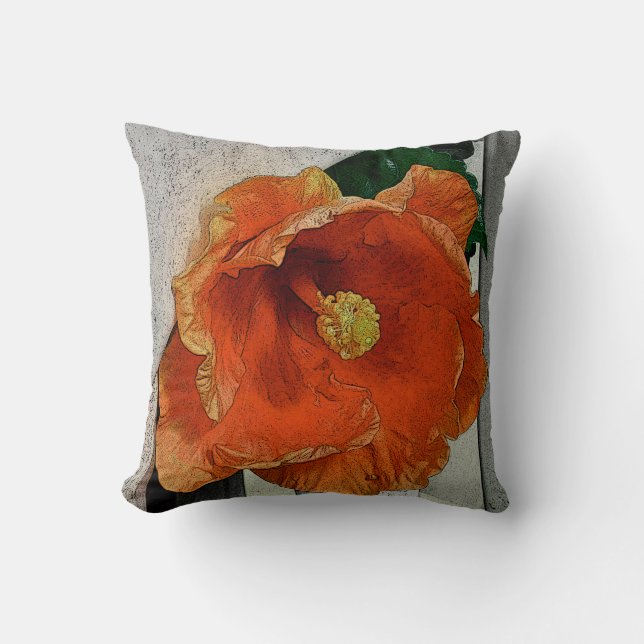ORANGE HIBISCUS THROW PILLOW (Front)