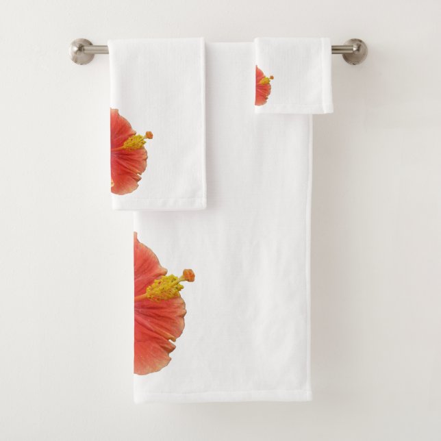 Orange Hibiscus Tropical Flower Bath Towel Set (Insitu)