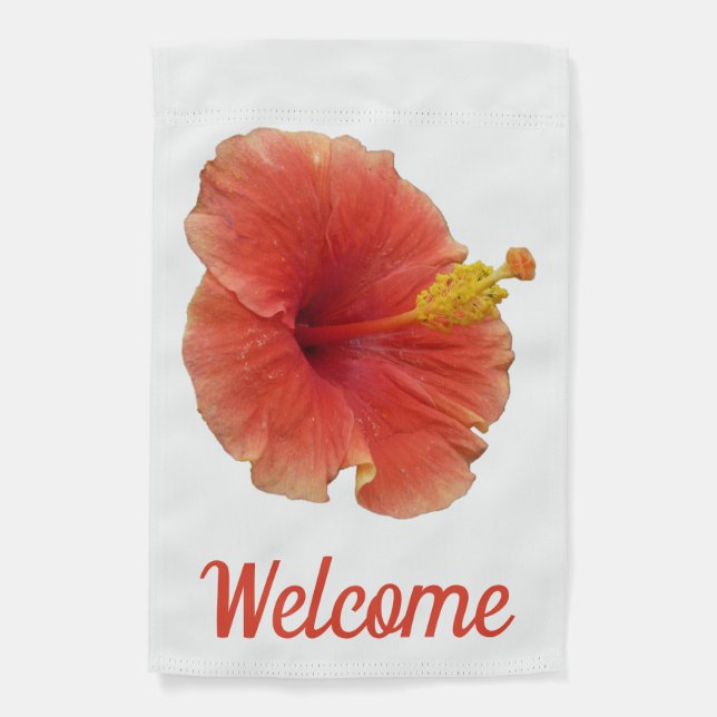 Orange Hibiscus Tropical Flower Garden Flag (Front)
