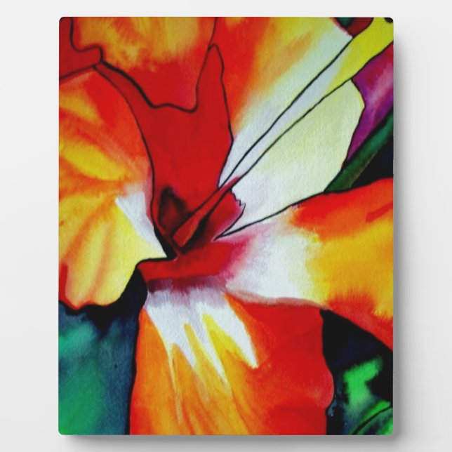 Orange Hibiscus tropical flower watercolor art Plaque (Front)