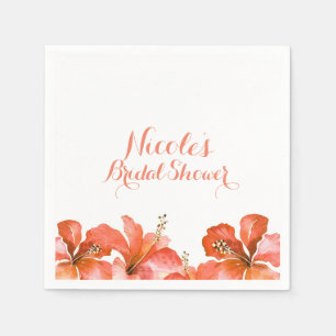 Orange Hibiscus Tropical Flowers White Party Chic Napkins