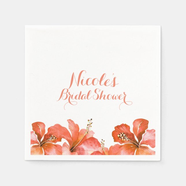 Orange Hibiscus Tropical Flowers White Party Chic Napkins (Front)