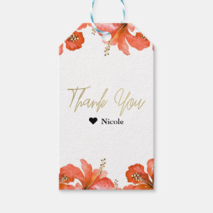 Orange Hibiscus Tropical Flowers White Party Favor Gift Tags