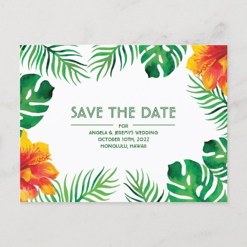 Orange Hibiscus Tropical Save the Date Postcard