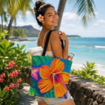 Orange hibiscus Tropical tote bag