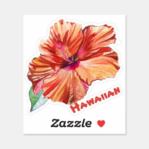 Orange Hibiscus Watercolor Hawaiian Sticker
