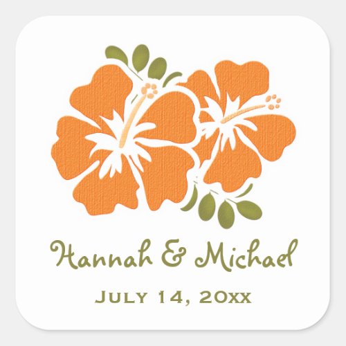 Orange Hibiscus Wedding Favor Sticker Seal
