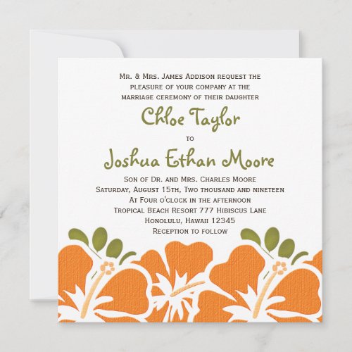 Orange Hibiscus Wedding Invitations