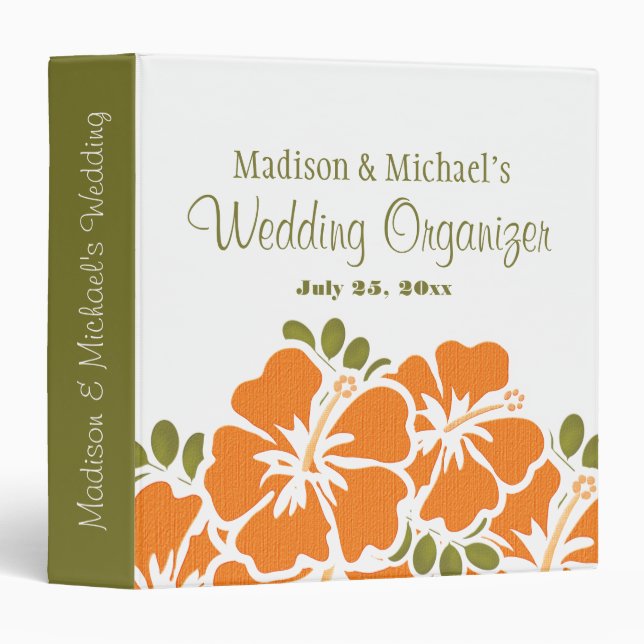 ORANGE Hibiscus Wedding Planner Organizer 3 Ring Binder (Front/Spine)