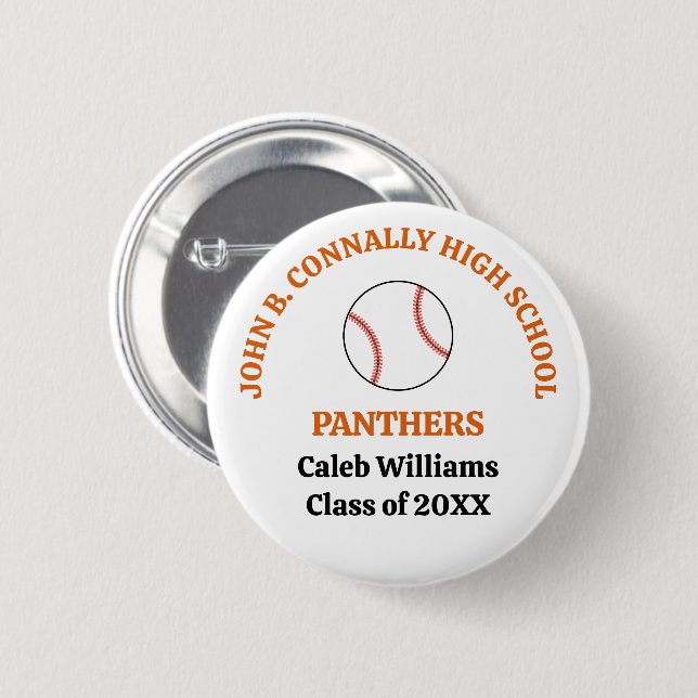 Orange High School Baseball Player Personalized Button (Front & Back)