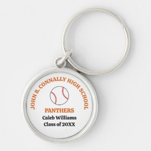 Orange High School Baseball Player Personalized Keychain