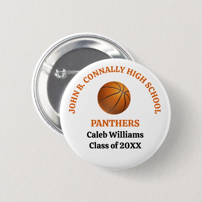 Orange High School Basketball Player Personalized Button (Front & Back)