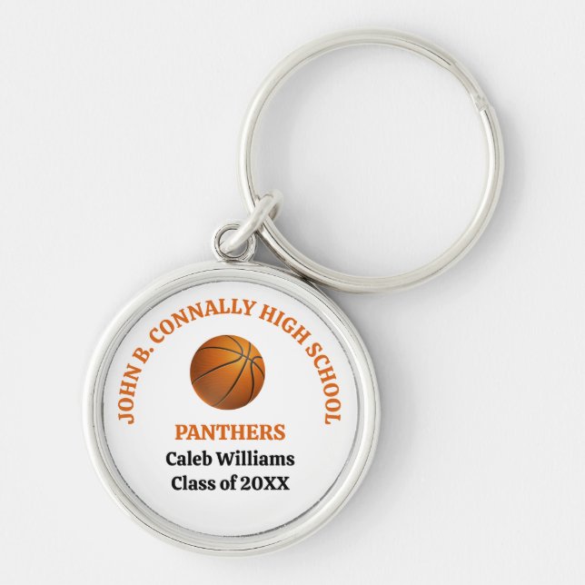 Orange High School Basketball Player Personalized Keychain (Front)