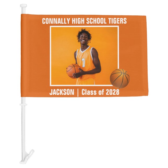 Orange High School Basketball Player Photo Car Flag (Front)